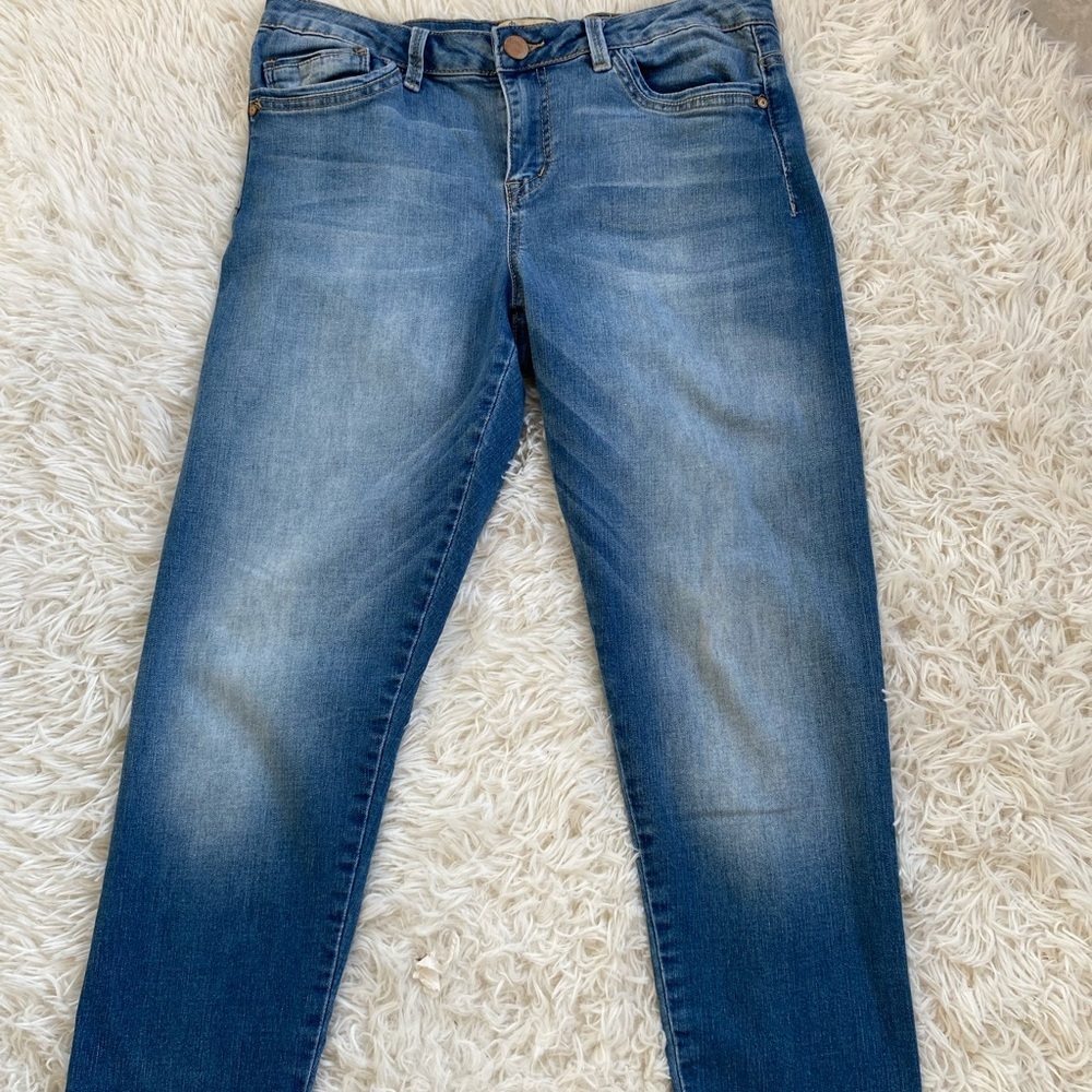 Democracy Freedom Ankle Skimmer Jeans Size 12 Blue Stretch Raw Hem
